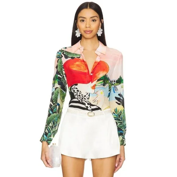 Alice + Olivia Willa Palm Beach Silk Blouse Medium NWT $350 - Picture 5 of 13